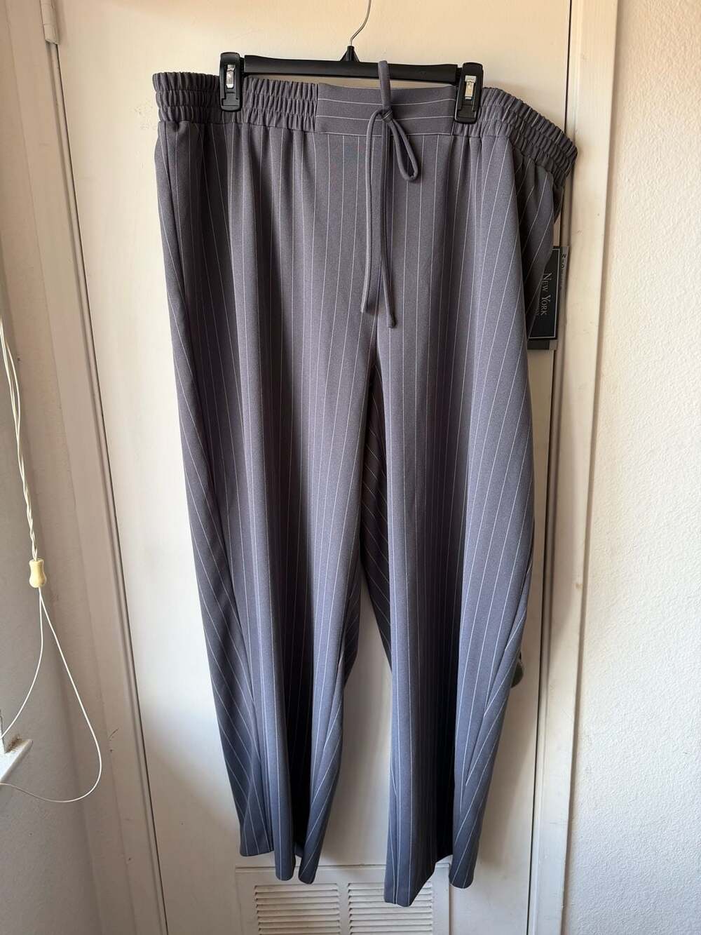 New York Clothing Company Pinstripe Wide Leg Pants Grey